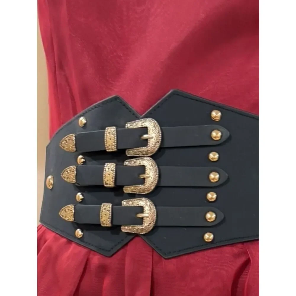 Black Gold Triple Buckle Studded Wide Statement Belt Western NWT